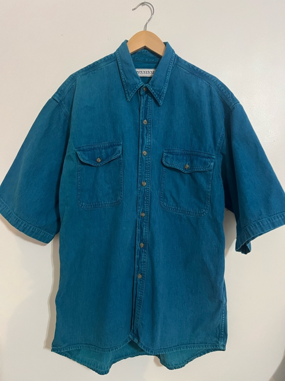 True Vintage 90’s Nuovo Jeans wear Denim Teal Short-Sleeve Button-Down Shirt